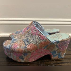 Charlotte Stone brocade platform flatform slide clogs 70s size 8